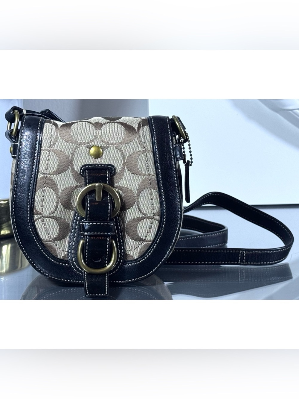 Vintage COACH Legacy Garcia Mini Saddle Crossbody Signature C Purple Lining
